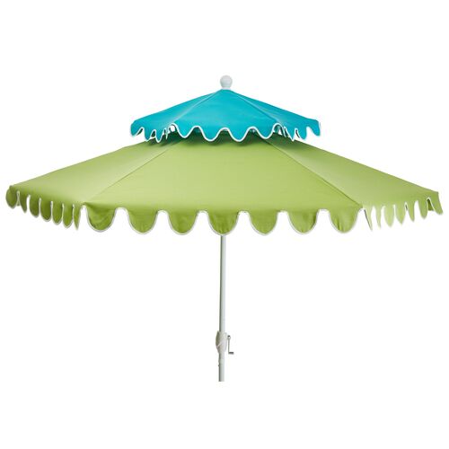 Ginnny Two-Tier Patio Umbrella, Aqua/Green~P77522515