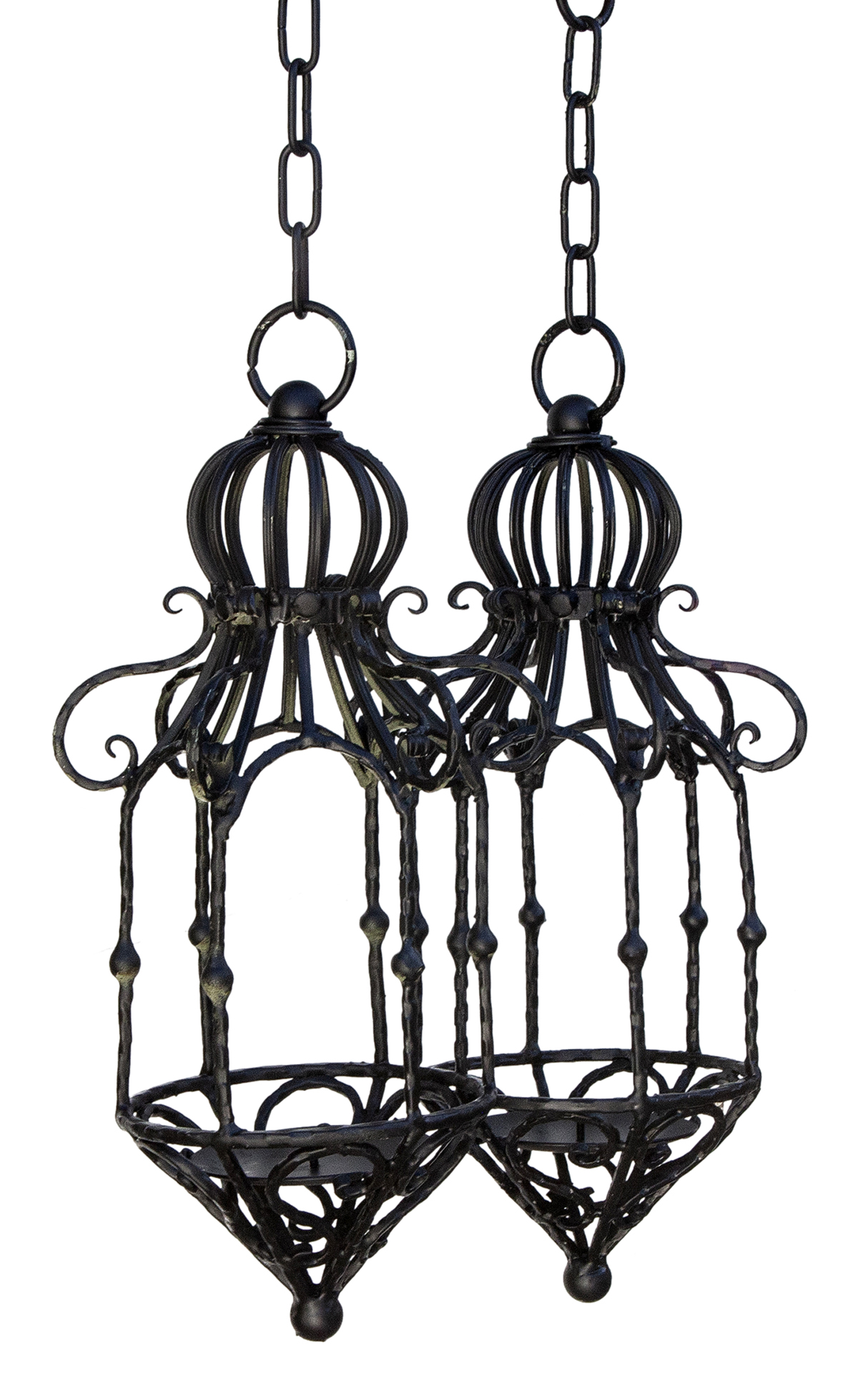 Black Iron Candle Lanterns, a pair~P77685055