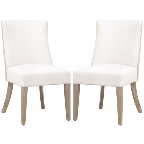 S/2 Juliana 2-Tone Dining Side Chairs, Pearl/Bisque Linen Performance