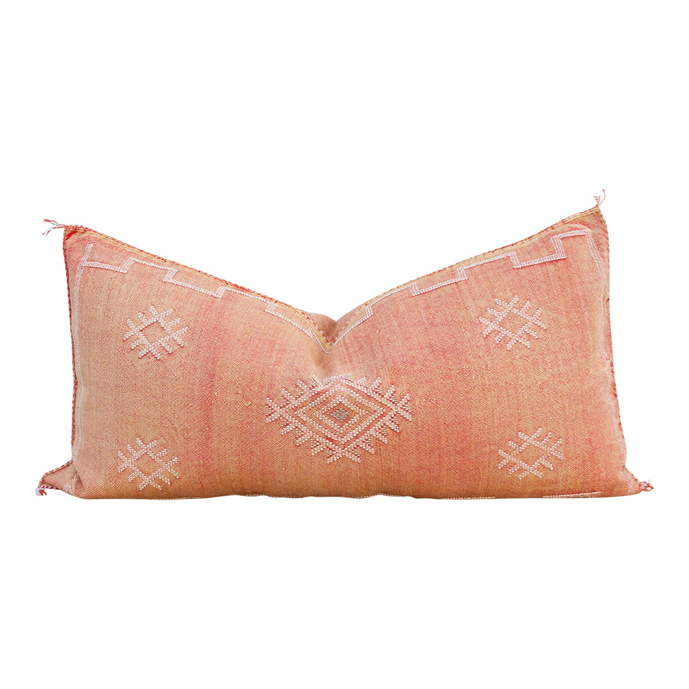 Coral Lumbar Moroccan Silk Rug Pillow~P77662074