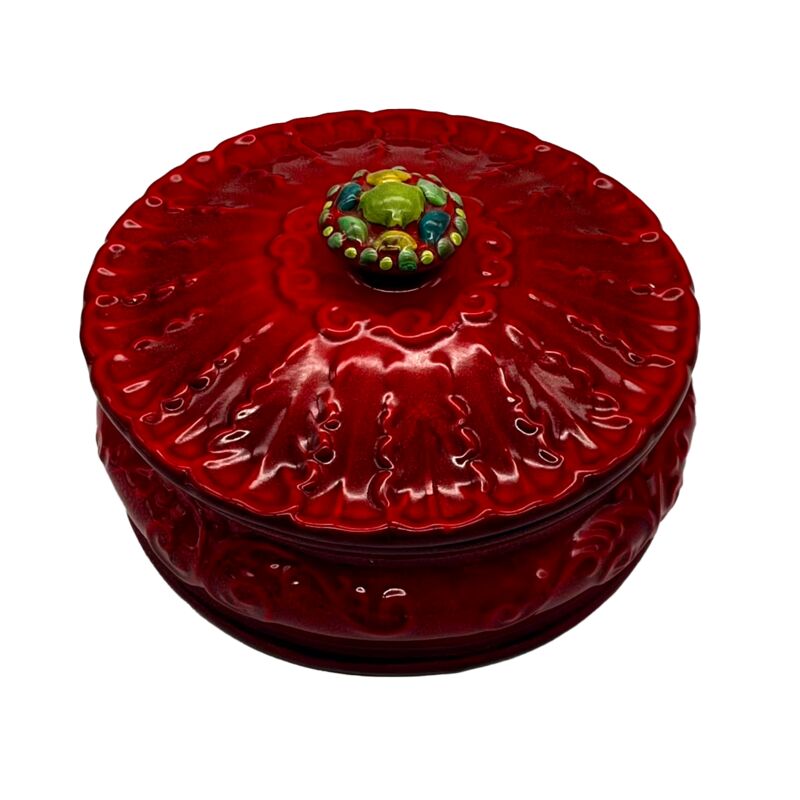 1960s Red Glazed Ceramic Lidded Bowl