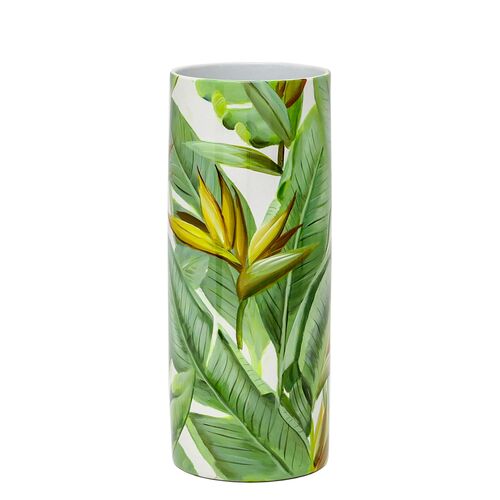 Auriella Tropical Porcelain Cylinder Vase, Green