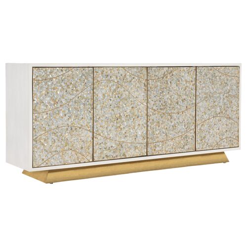 Melange Capiz Shell 4-Door Credenza, Ivory