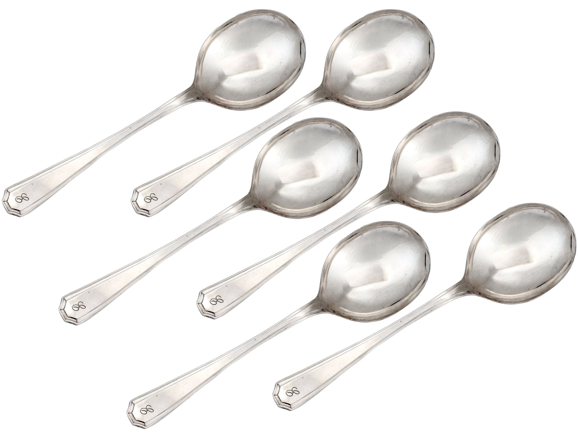 Set of Six English Art Deco Soup Spoons