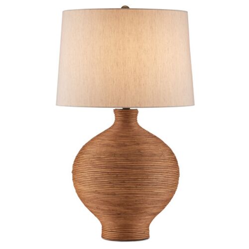 Susel Rattan Table Lamp, Natural/Antique Brass