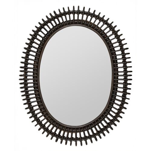 Arden Oval Rattan Wall Mirror, Black