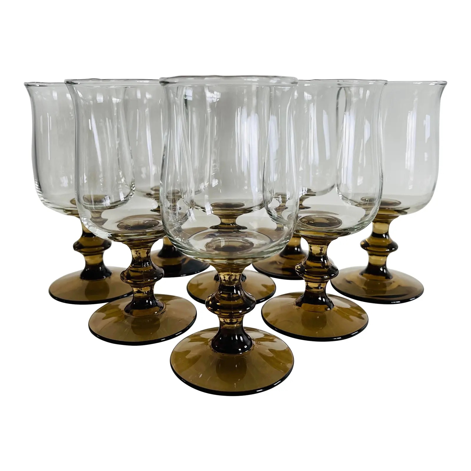 1960s Brown Smoked Wine Goblets, S/8