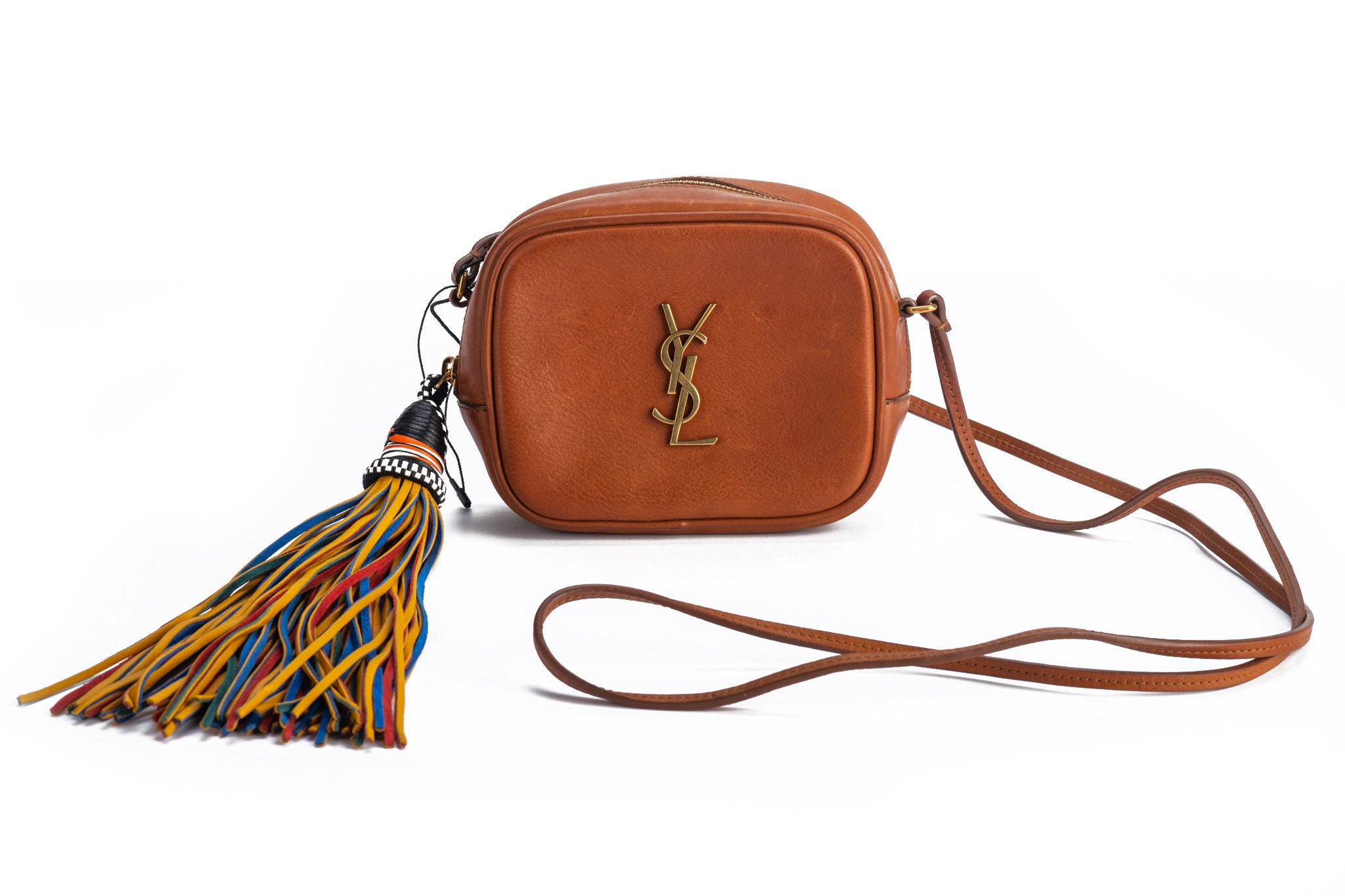 YSL Brown Barenia Tassel Crossbody Bag~P77650620