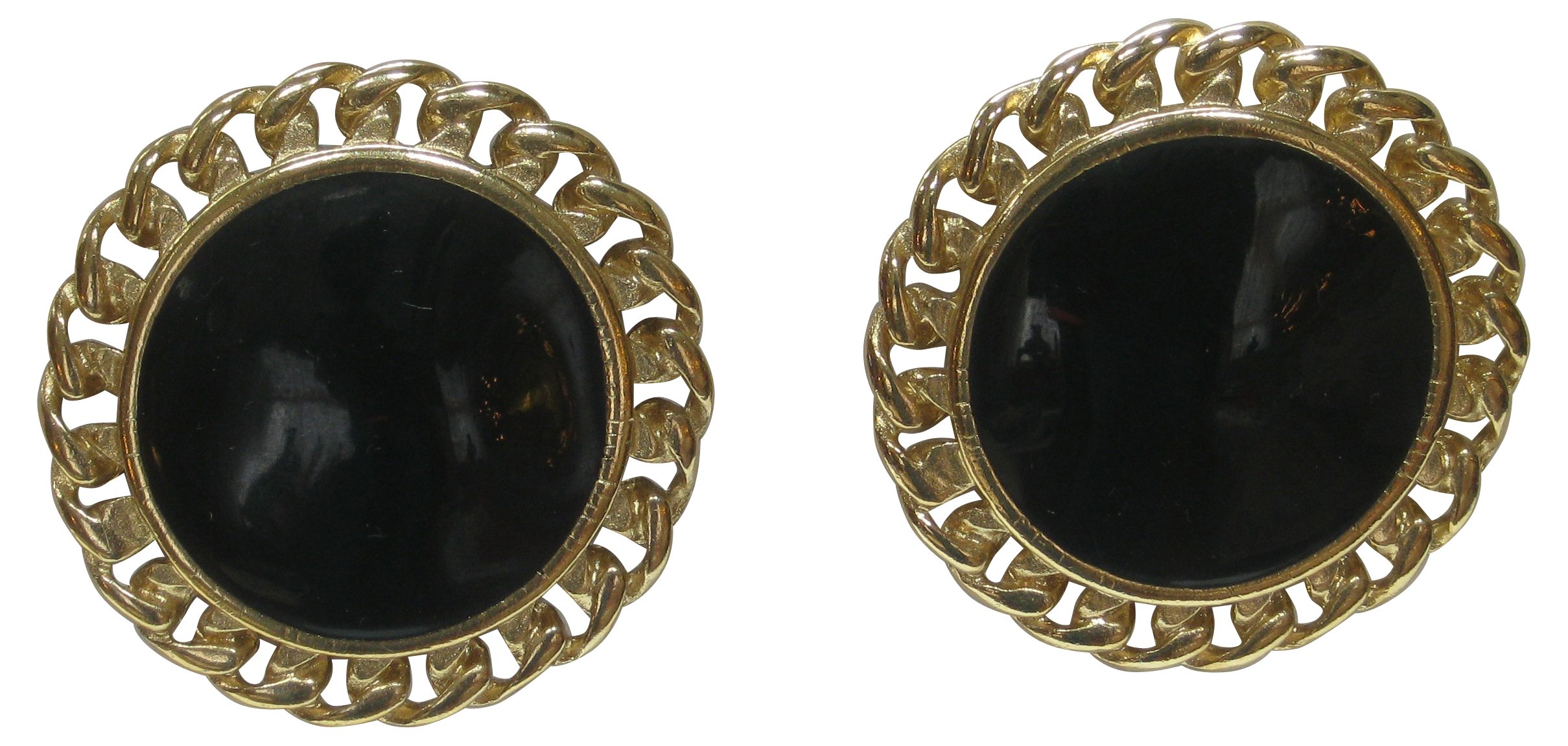 1980s Gold & Black Cable Earrings~P77430083