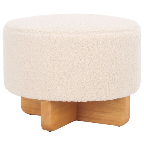 Evalan Faux Shearling Round Ottoman