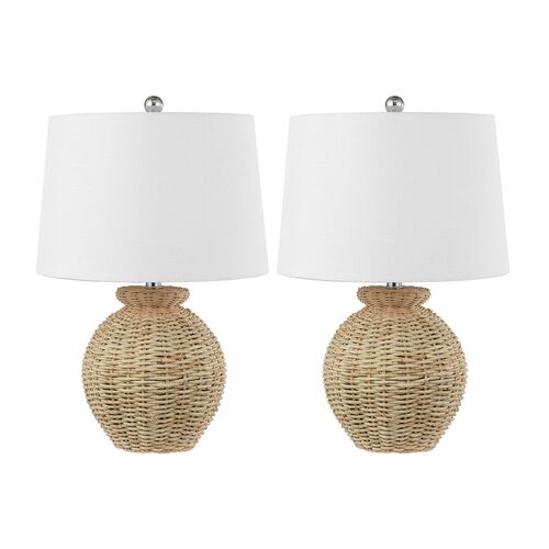 S/2 Rivaros Rattan Table Lamps, Brown S/2 Rivaros Rattan Table Lamps, Brown