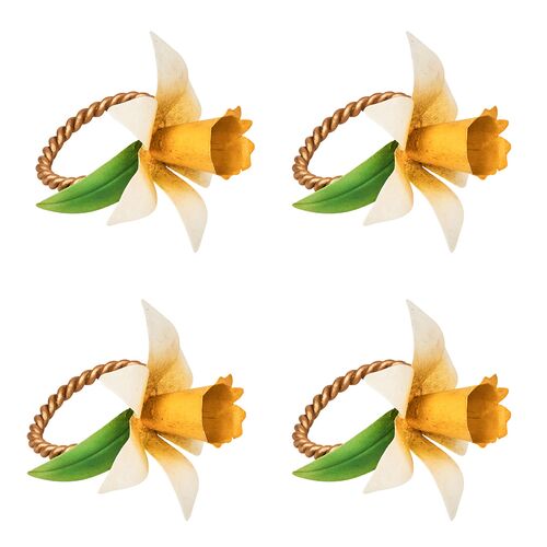 S/4 Meadow Walk Daffodil Napkin Rings, Yellow