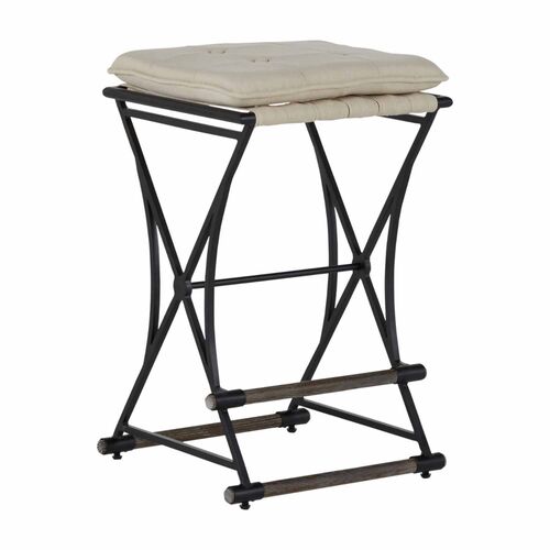 Frederick Iron & Linen Counter Stool, Black/Ivory Frederick Iron & Linen Counter Stool, Black/Ivory