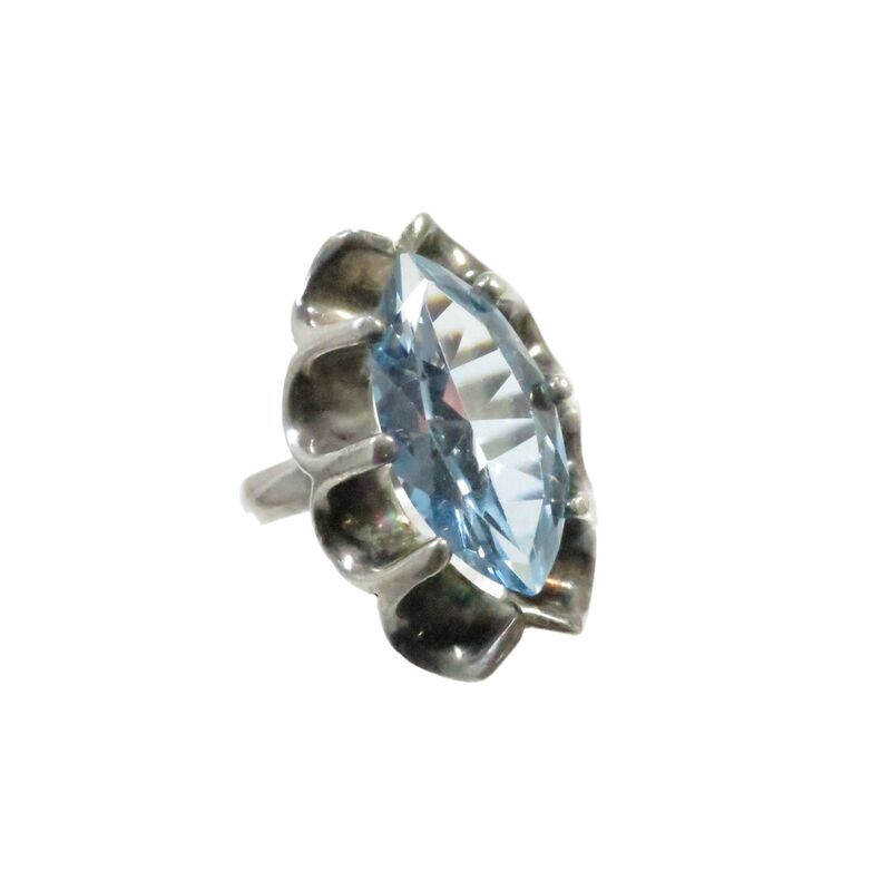 1960s Taxco Designer Aqua Sterling Ring
