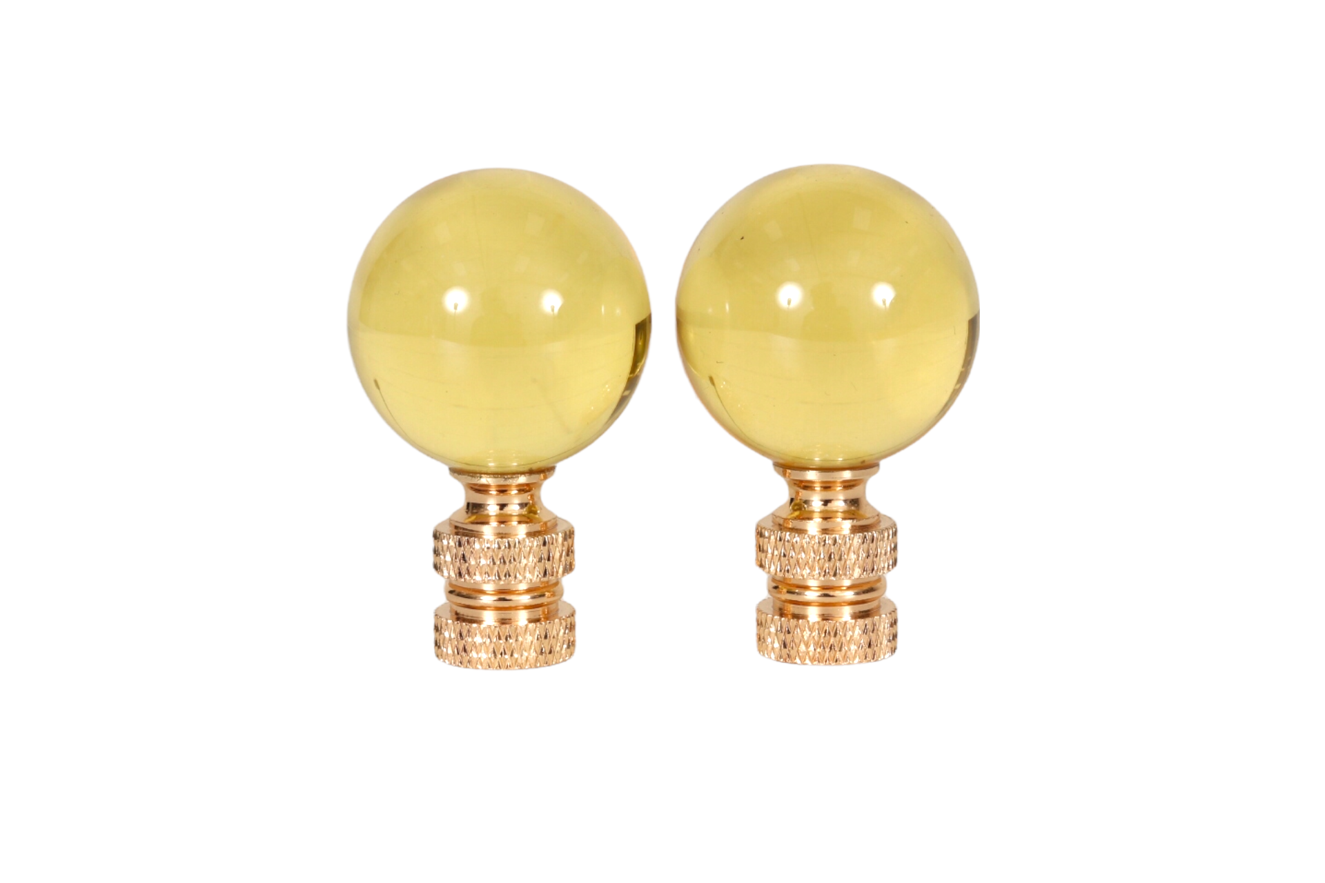 Yellow Glass Ball Lamp Finials - a Pair~P77657649