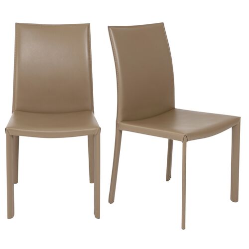 S/2 Callen Side Chairs, Taupe Faux Leather~P47615120