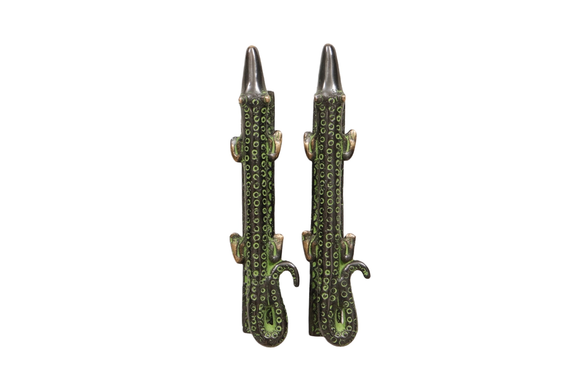 Green Brass Alligator Door Handles, Pair~P77709807
