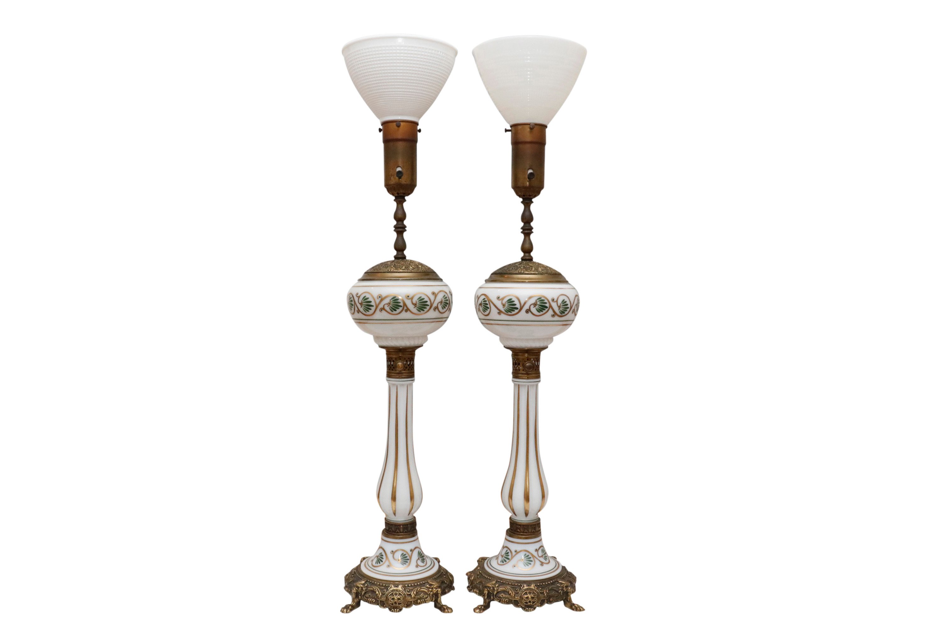 Monumental Glass & Brass Uplighter Lamps~P77561799