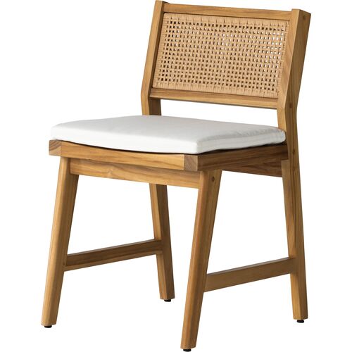 Medora Cane Outdoor Dining Chair, Natural Teak/White~P111118129