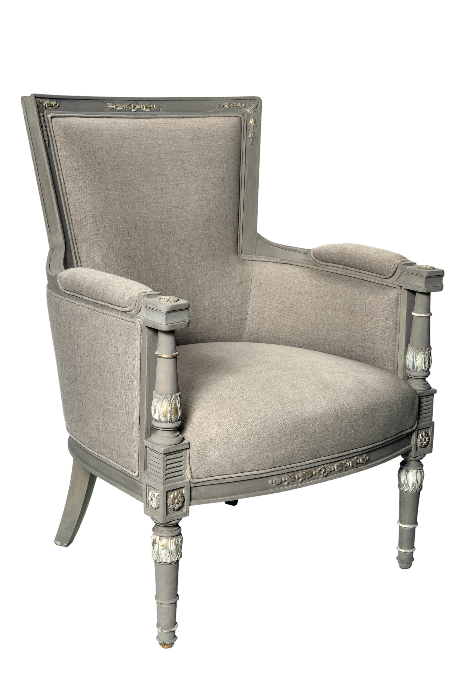 Hand Carved Linen Italian Bergere Chair~P77659825
