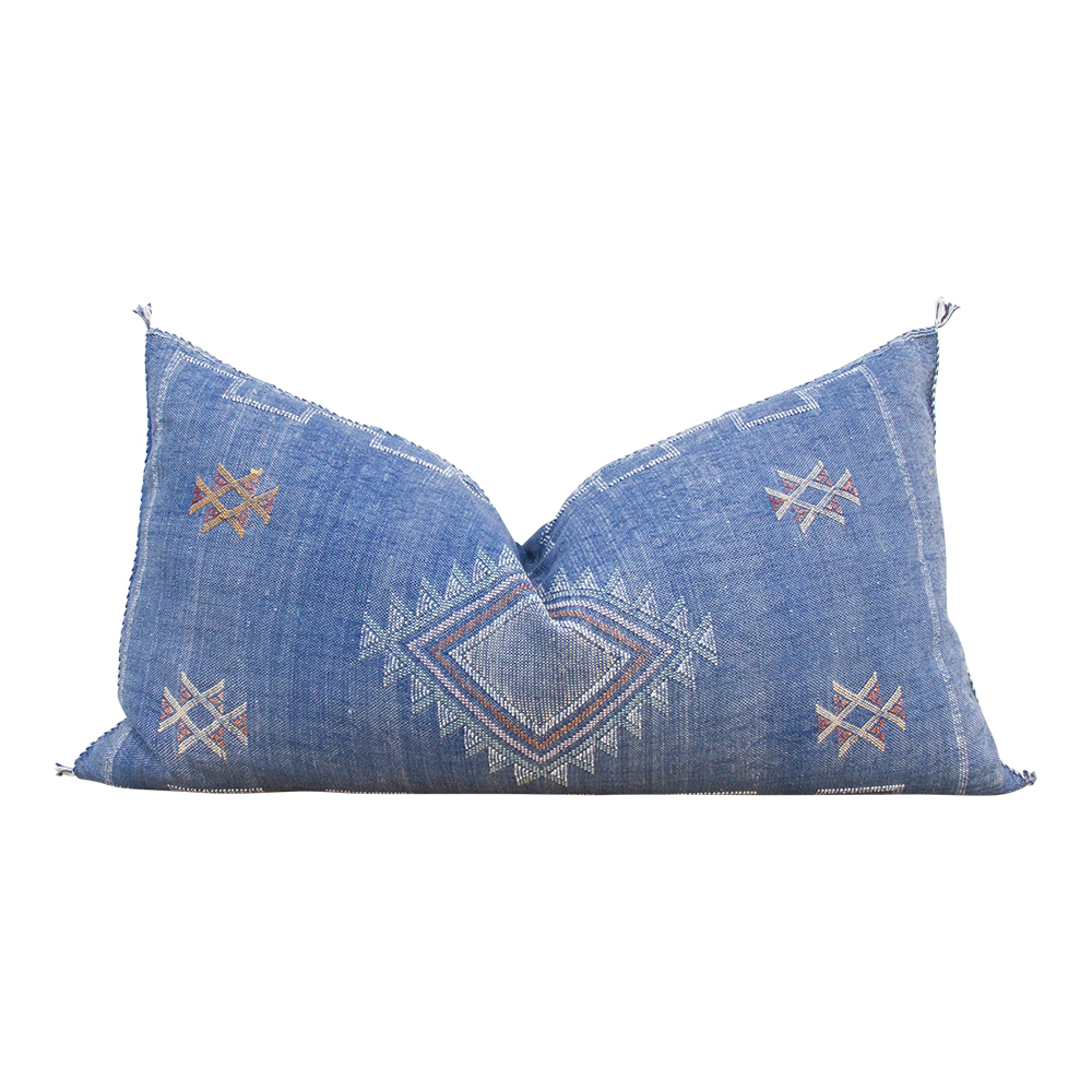 Blue Long Lumbar Moroccan Silk Pillow~P77662086