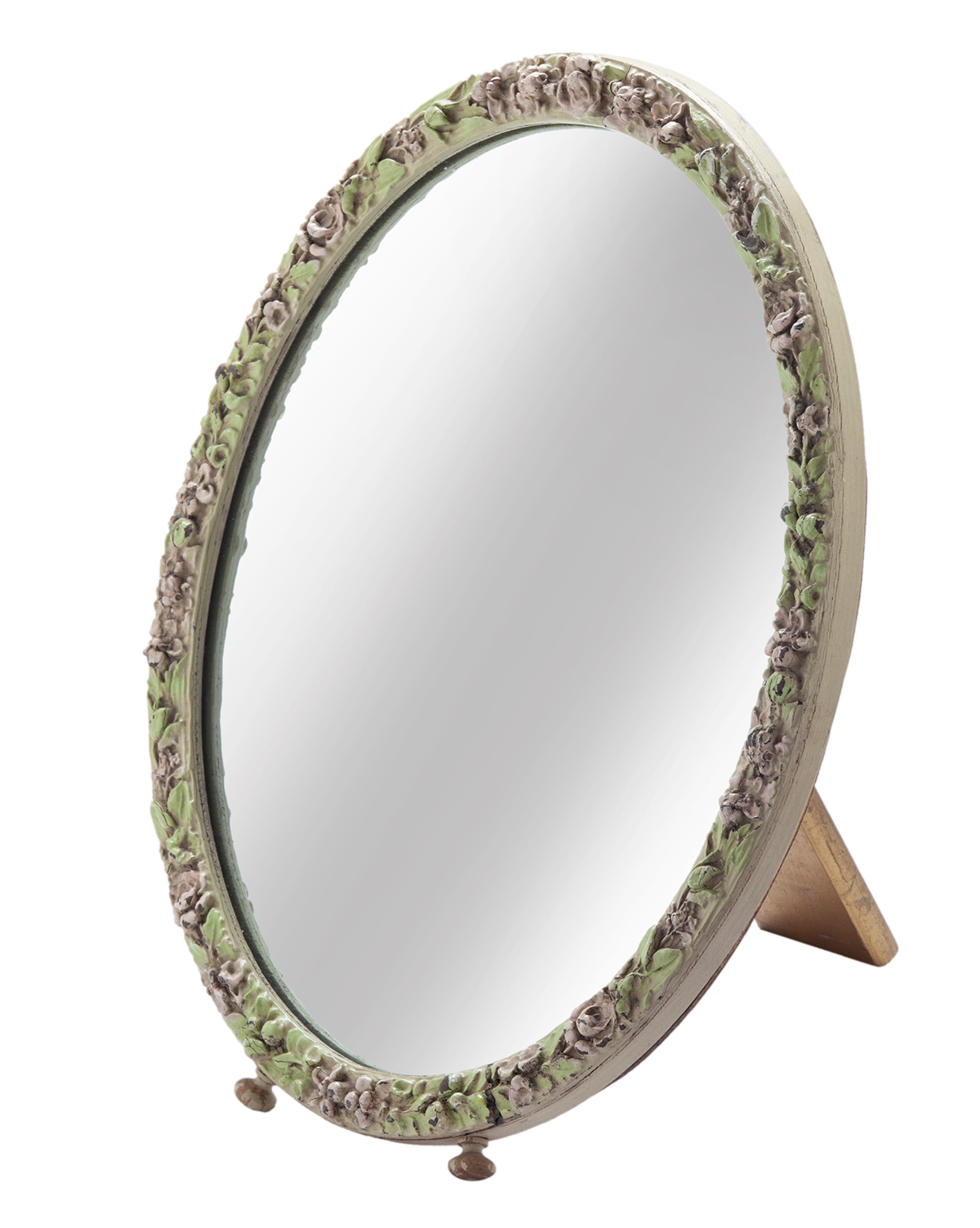Oval Barbola Floral Frame Table Mirror~P77660694