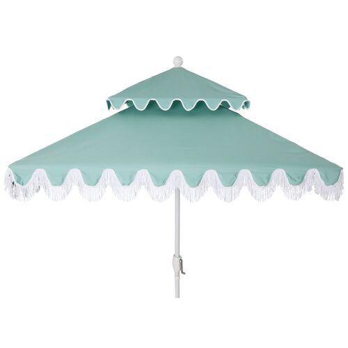 Hannah Two-Tier Square Patio Umbrella, Mint/White~P77524348