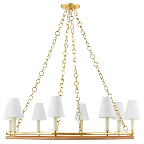 Silas Rattan Ring Chandelier, Natural/Aged Brass