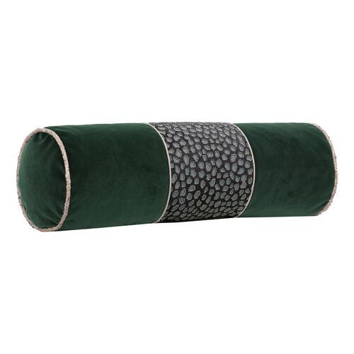Edyn Velvet Bolster Pillow, Emerald Spot
