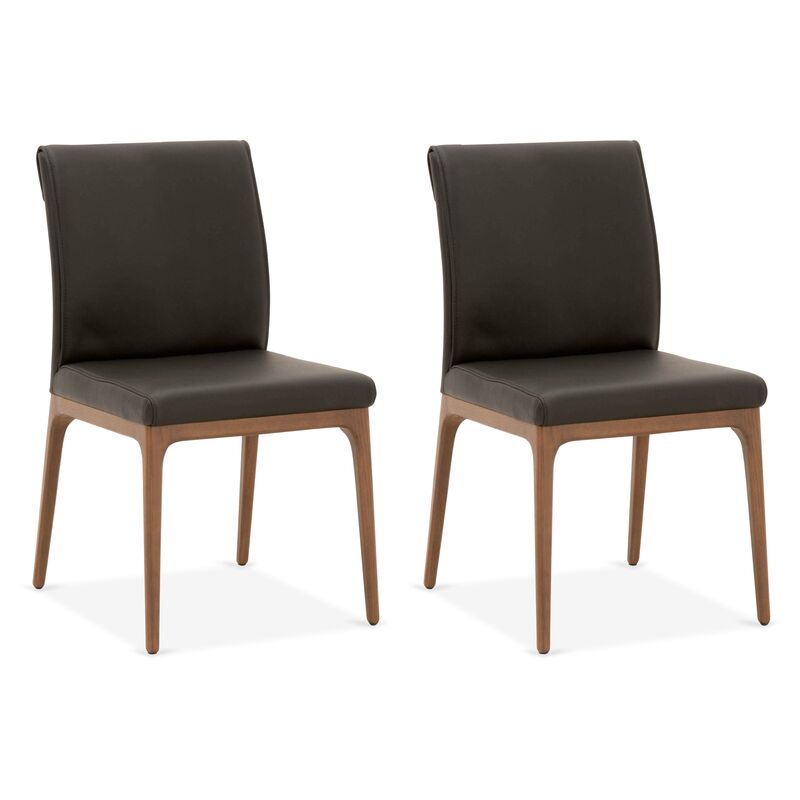 S/2 Russell Side Chairs, Black Leather