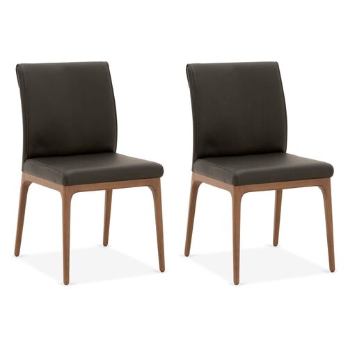 S/2 Russell Side Chairs, Black Leather~P77564749