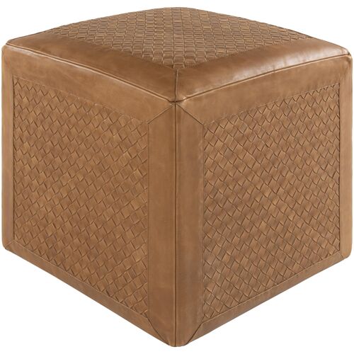 Lorik Leather Cube Ottoman, Brown