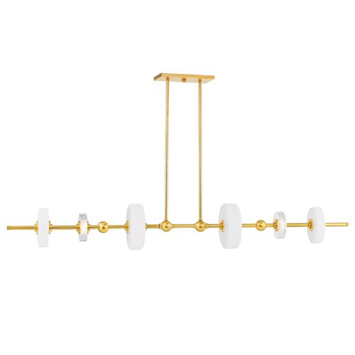 Adrian Linear Chandelier, Opal Glass/Aged Brass