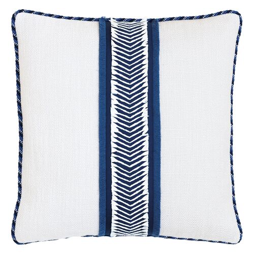 Marina Chevron Trim Pillow, White/Blue