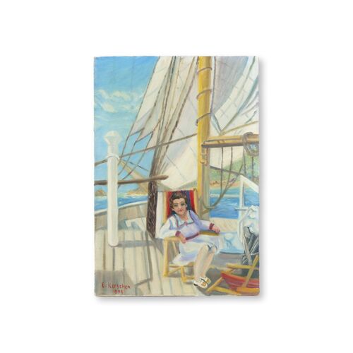 Nautical Painting of Woman on Sailing Ship Nautical Painting of Woman on Sailing Ship