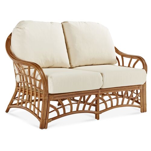 New Kauai Rattan Loveseat, Natural/White New Kauai Rattan Loveseat, Natural/White~P77471981