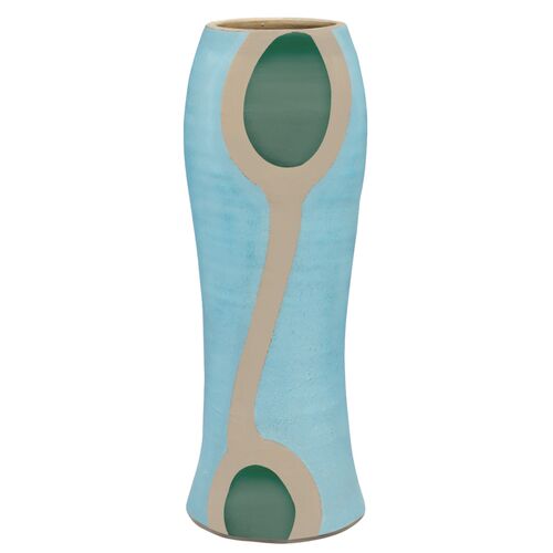 Maryln Color-Block Ceramic Vase, Aqua Blue