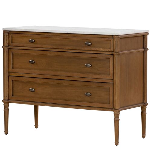 Clinton Marble Top Bedroom Chest, Toasted Oak/White