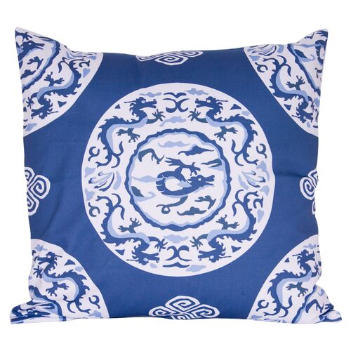 Dragon 22x22 Chinoiserie Pillow, Blue~P77240473