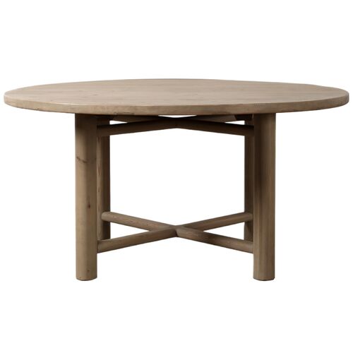 Alfie 60" Round Dining Table, Natural Reclaimed Pinewood