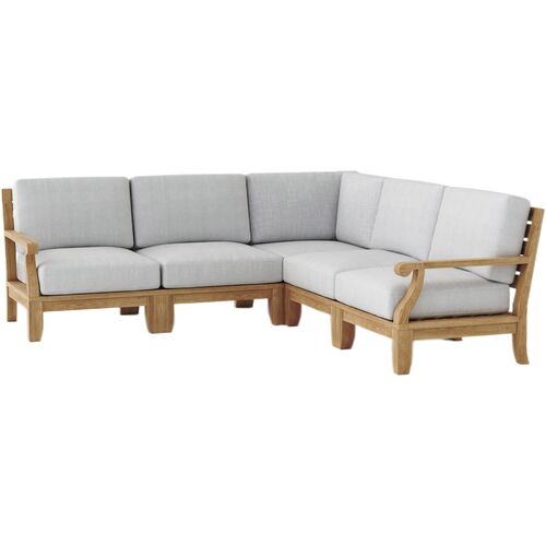 Nuvira 5-Piece Outdoor Teak Modular Lounge Set, Linen Natural Sunbrella Nuvira 5-Piece Outdoor Teak Modular Lounge Set, Linen Natural Sunbrella