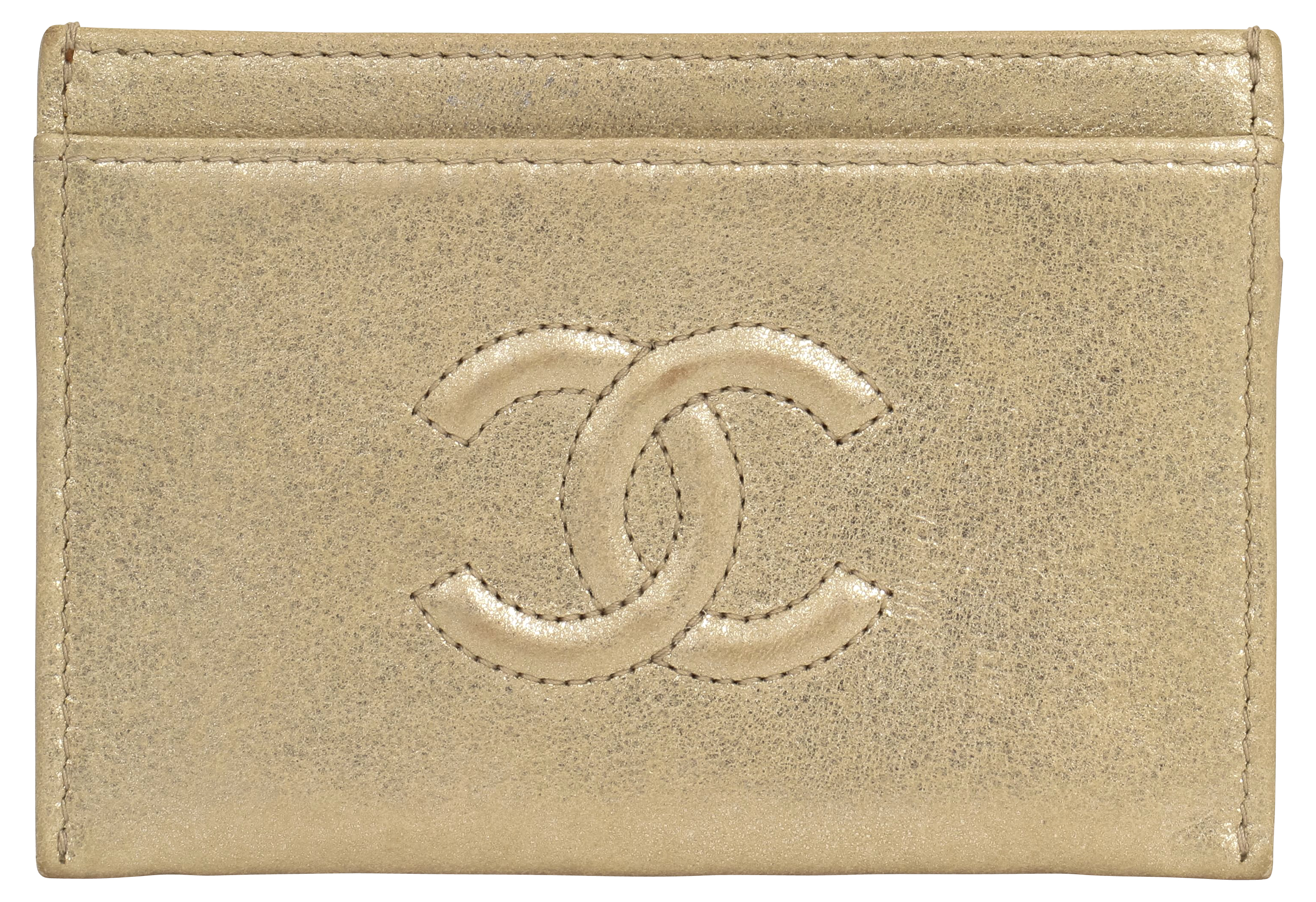 Chanel new card case light gold leather~P77633390
