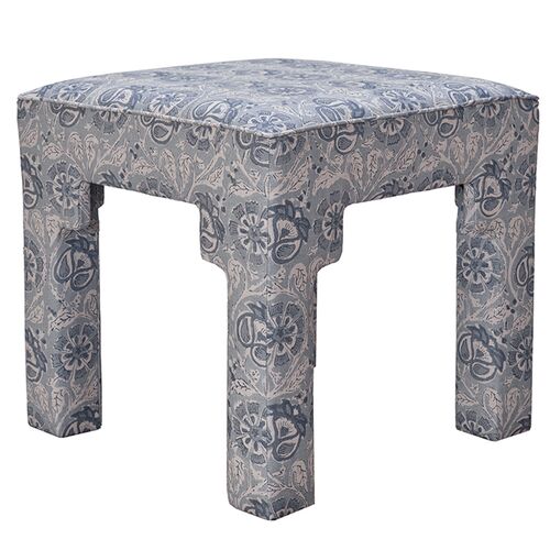 Hicks Stool, Carrie Blue Linen Hicks Stool, Carrie Blue Linen