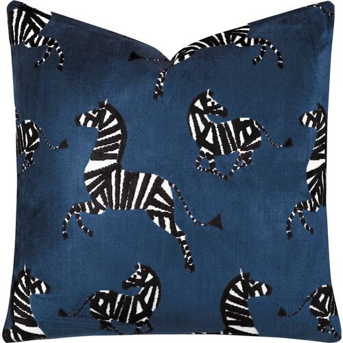 Kona Zebra Velvet Pillow, Blue