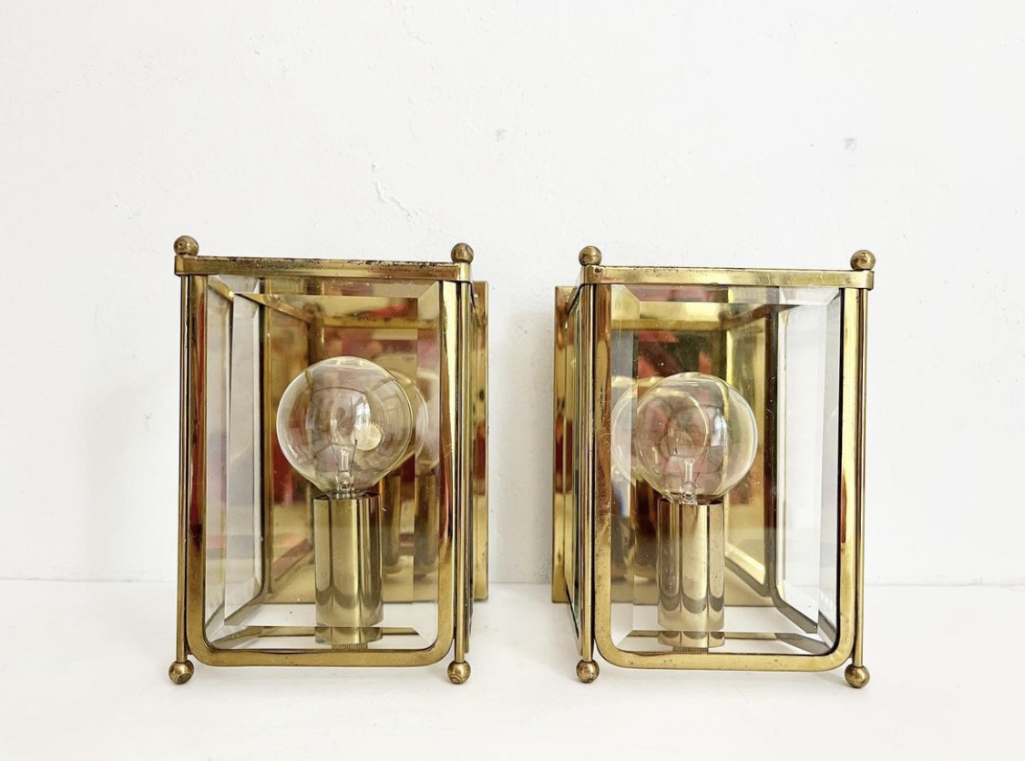 Midcentury Gold Wall Sconces, Pair~P77676166