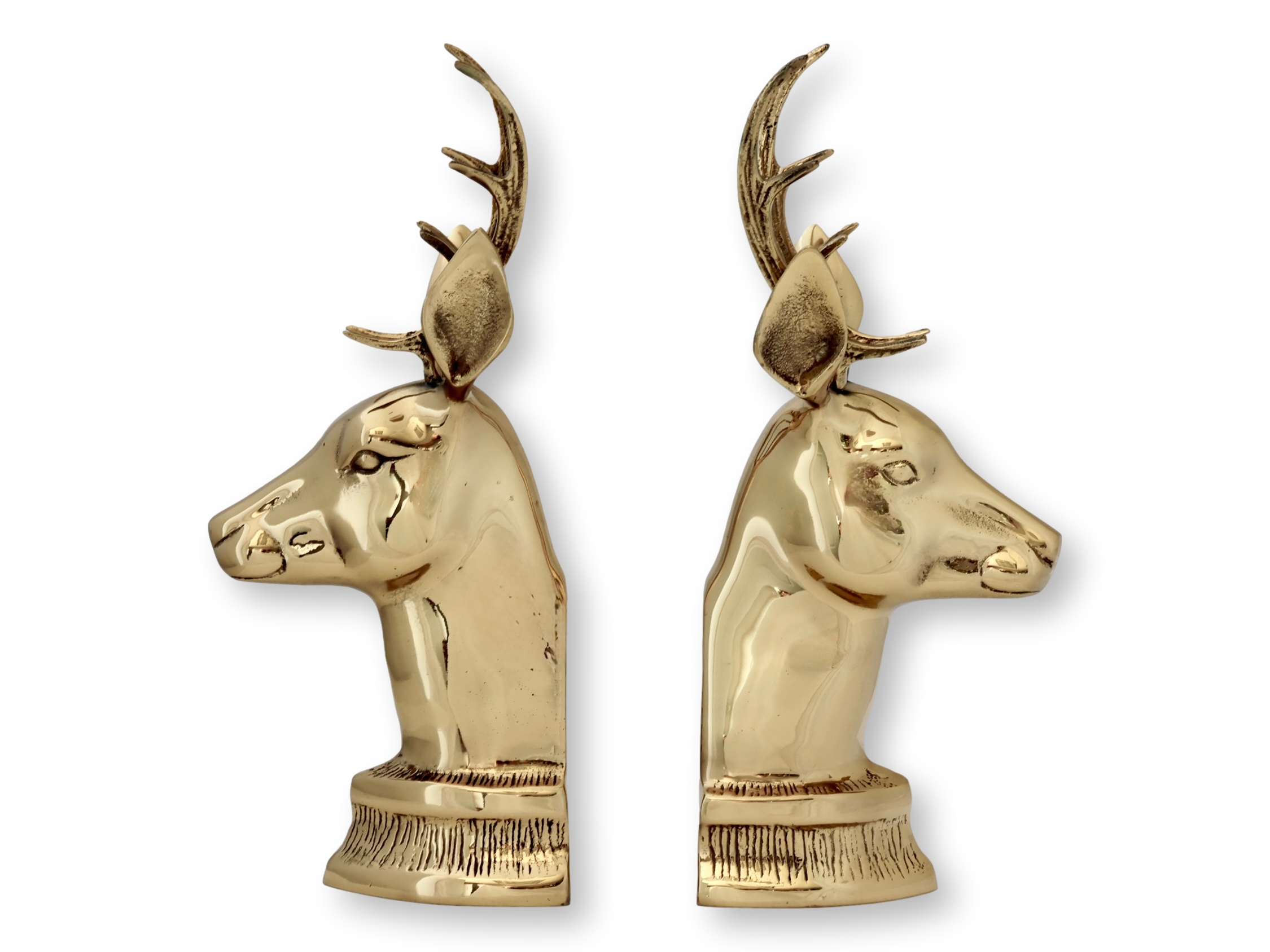 Polished Brass Stag's Head Bookends~P77741164