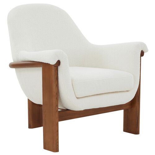 Oriana Boucle Accent Chair, Ivory/Walnut