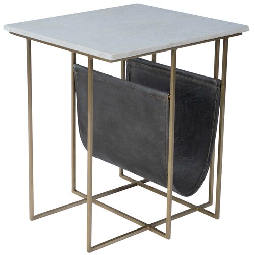 Bryce Marble/Leather Magazine Side Table, Charcoal/Gold Bryce Marble/Leather Magazine Side Table, Charcoal/Gold