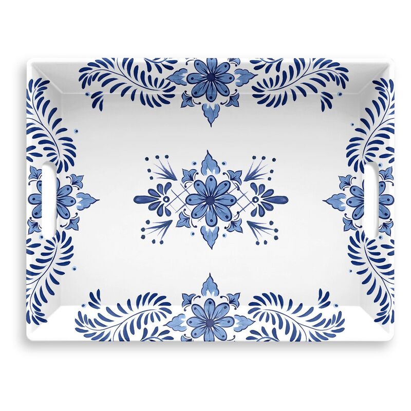 Everson Serving Tray, Blue/White