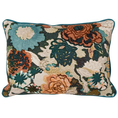 Arioso Floral 14x20 Lumbar Pillow, Sea/Spice